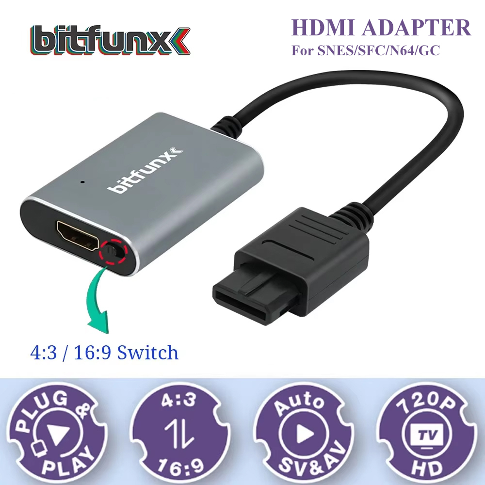 Gaming Console Vintage - Adaptador Bitfunx 720P Svideo/AV a HDMI,